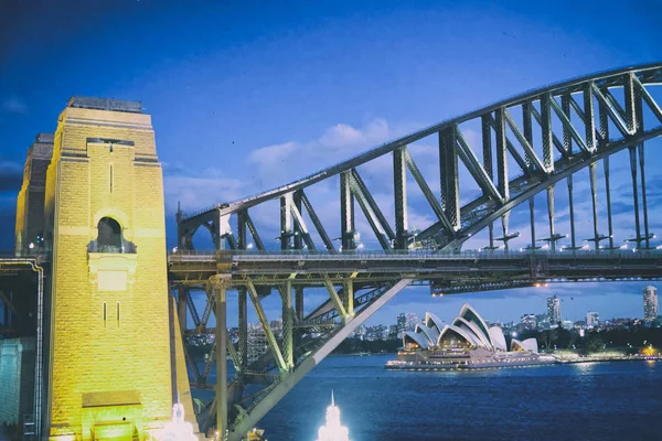 Nachtansicht Der Sydney Harbor Bridge Vom Luna Park Riesenrad Australien — Stockfoto