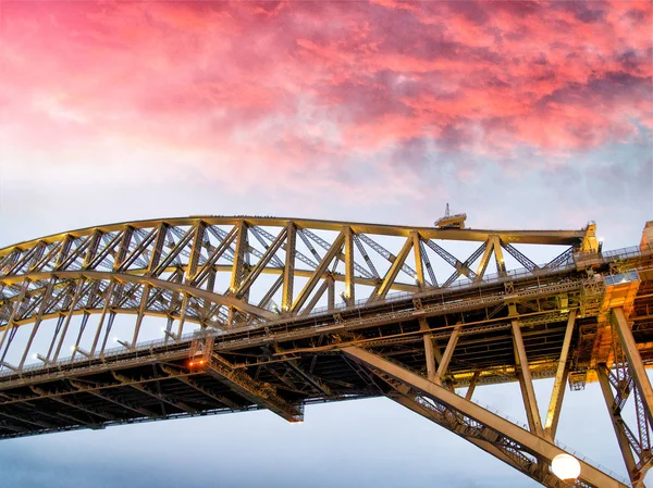 Vista Noturna Sydney Harbor Bridge Pôr Sol Austrália — Fotografia de Stock