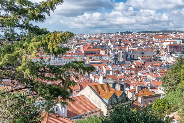 Flygfoto Över Lissabon Skyline Från Stadens Slott Vacker Solig Dag — Stockfoto