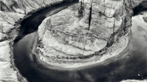 Letecký Pohled Horseshoe Bend Černé Bílé Arizona — Stock fotografie