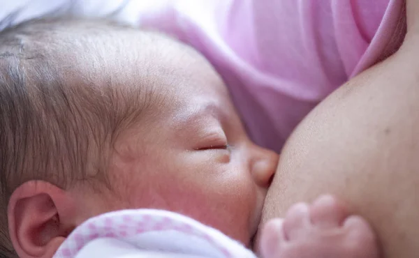 赤ちゃんの食べる母のミルク 人生の最初の日に母親の母乳赤ちゃん誕生コンセプト — ストック写真