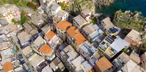 Overhead view of Cinque Terre colourful buildings - Five Lands, Italy.