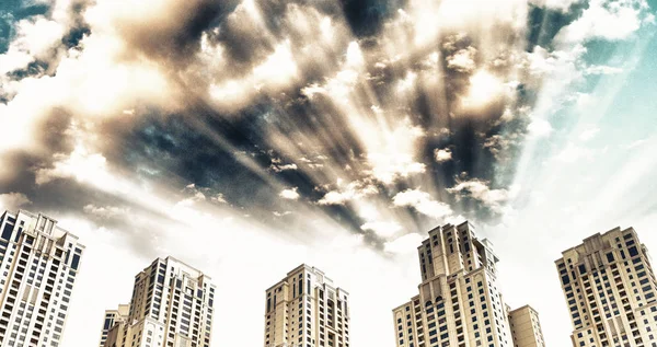 Skyline Van Dubai Marina Bij Zonsondergang Gezien Vanaf Promenade — Stockfoto