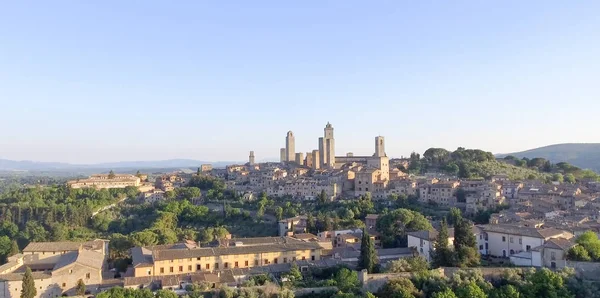 Bela Vista Aérea Pôr Sol San Gimignano Pequena Cidade Medieval — Fotografia de Stock