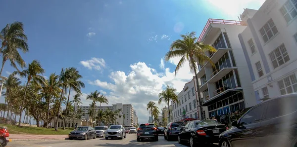 Miami Beach Abril 2018 Ocean Drive Dia Ensolarado Esta Estrada — Fotografia de Stock