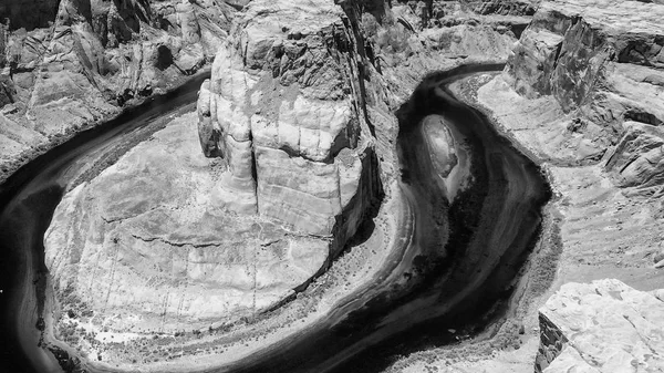 Vista Aérea Horseshoe Bend Preto Branco Arizona — Fotografia de Stock