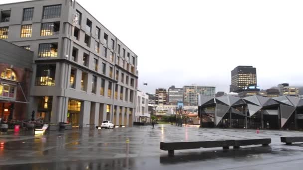 Wellington Nueva Zelanda Septiembre 2018 Edificios Largo Del Mar Atardecer — Vídeos de Stock