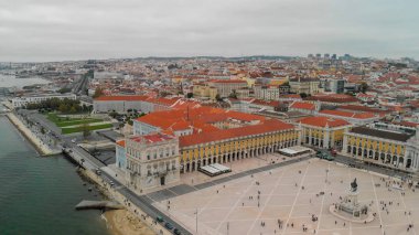 Commerce Square ve Lizbon Skyline, Portekiz havadan görünümü.