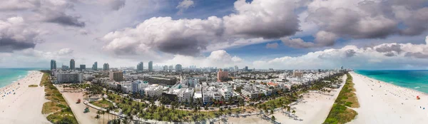 South Beach Miami Naplementekor Város Tengerpart Légi Panoráma — Stock Fotó