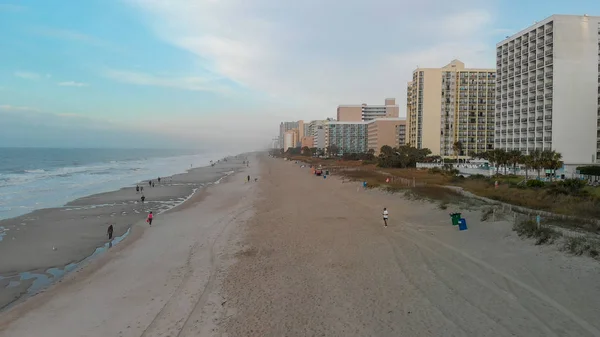 Panorama Flygfoto Över Myrtle Beach Skyline Och Coastlline Vid Solnedgången — Stockfoto