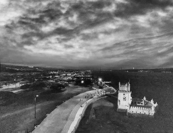 Luchtfoto Van Belem Tower Lissabon Nachts Portugal — Stockfoto