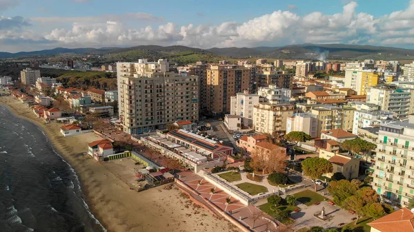 Panorama Flygfoto Över Follonica Italien Kusten Toscana Med Staden Och — Stockfoto