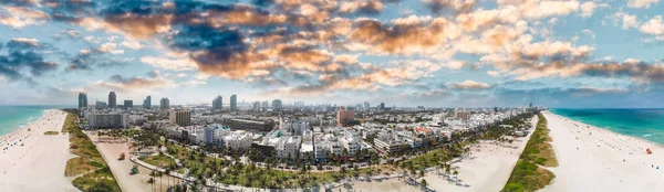 Antenne Sonnenuntergang Panoramablick Auf Miami Südstrand Florida Von Der Drohne — Stockfoto