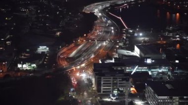 Hava panoramik Auckland manzarası, gece, Yeni Zelanda.