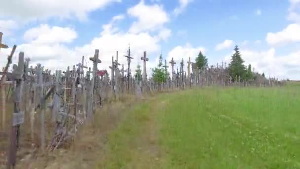 Drone Dessus Colline Des Croix Kryziu Kalnas Est Site Religieux — Video