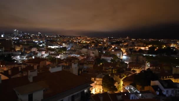 Vista Aerea Notturna Dello Skyline Lisbona Portogallo — Video Stock