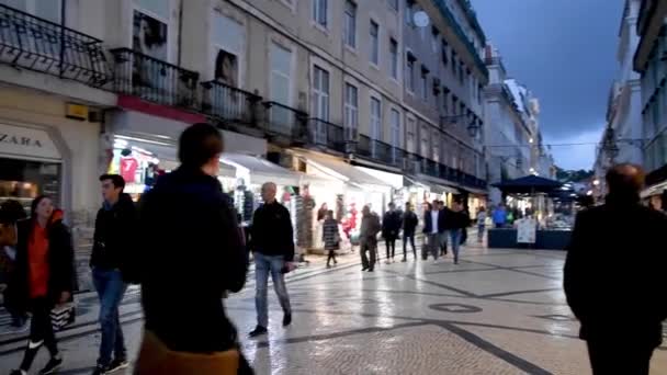 Lisboa Portugal Noviembre 2018 Turistas Lugareños Rua Augusta Atardecer Lisboa — Vídeos de Stock