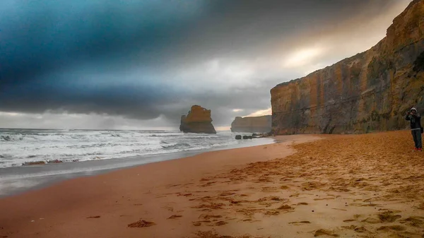 Dvanáct Apoštolů Při Západu Slunce Port Campbell Letecký Pohled Gibson — Stock fotografie