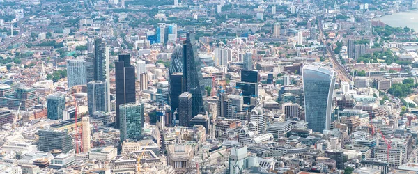 Vista Aérea Londres Distrito Negocios Con Rascacielos Altos Desde Helicóptero —  Fotos de Stock