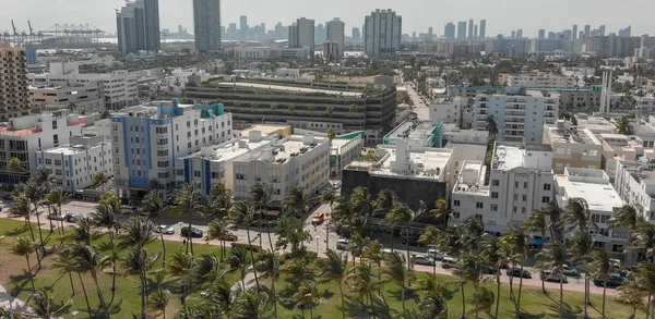 Vista Aérea Miami Beach Skyline Costa Dia Ensolarado Flórida — Fotografia de Stock