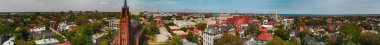 Günbatımı, Georgia, ABD, Savannah siluetinin panoramik havadan görünümü.