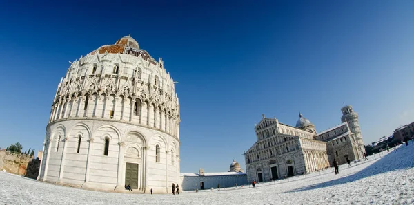 Piazza Dei Miracoli Pisa Een Sneeuwstorm Italië — Stockfoto