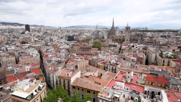 Vista Aérea Gran Angular Del Skyline Barcelona España — Vídeos de Stock