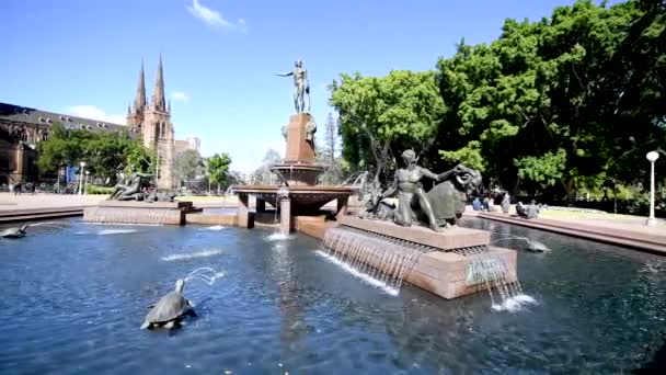 Archibald Fountain Hyde Park Sunny Day Sydney — Stock Video