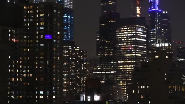 New York City Dezember 2018 Nachtansicht Der Wolkenkratzer Der Stadt — Stockvideo