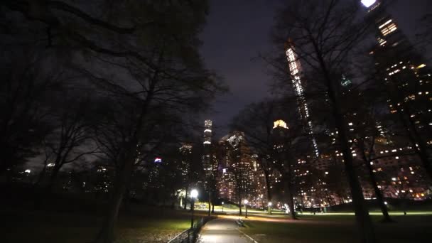 Hermosa Vista Los Rascacielos Midtown Desde Central Park Por Noche — Vídeos de Stock