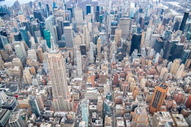 Midtown Manhattan'ın gökdelenler, New York City helikopter görünümü.