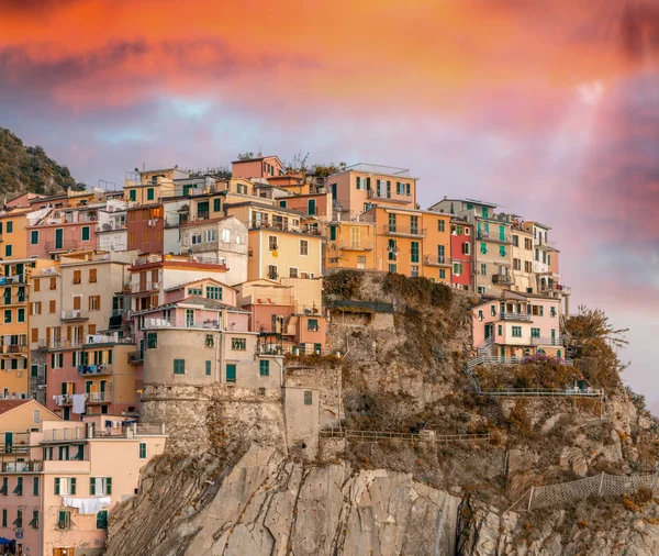 Manarola Cinque Terre Solnedgång Över Fem Länder Italien — Stockfoto