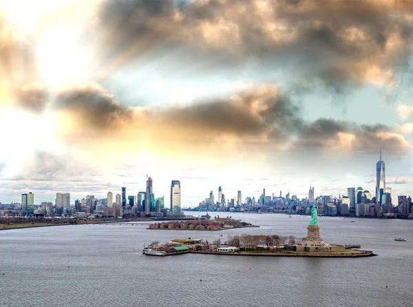 Vue Aérienne Jersey City Centre Ville Manhattan Depuis Hélicoptère — Photo