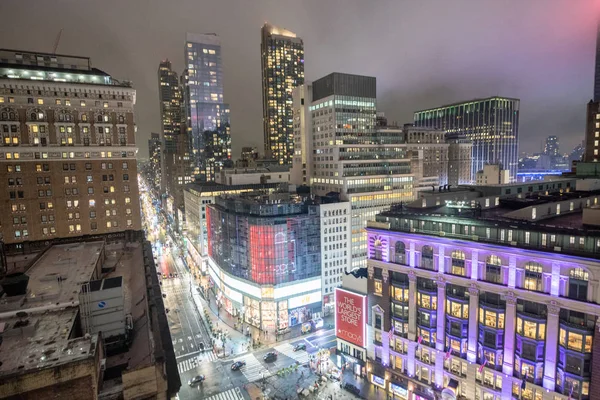 纽约市 2018年12月2日 先驱报广场的空中夜景 这是曼哈顿的一个主要旅游景点 — 图库照片