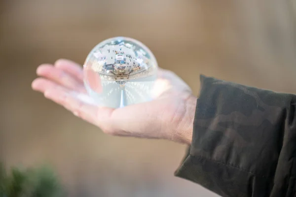 Crystal Glass Ball Held Hand Woman — Stock Photo, Image