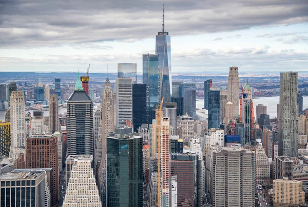 Helikopterperspektiv Downtown Manhattan Skyskrapor New York City — Stockfoto