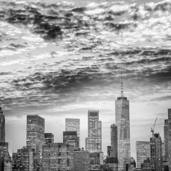 Vista Aérea Centro Manhattan Noite Cidade Nova York Pôr Sol — Fotografia de Stock