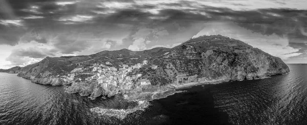 Riomaggiore Cinque Terre Vista Aerea Dall Elicottero Tramonto — Foto Stock