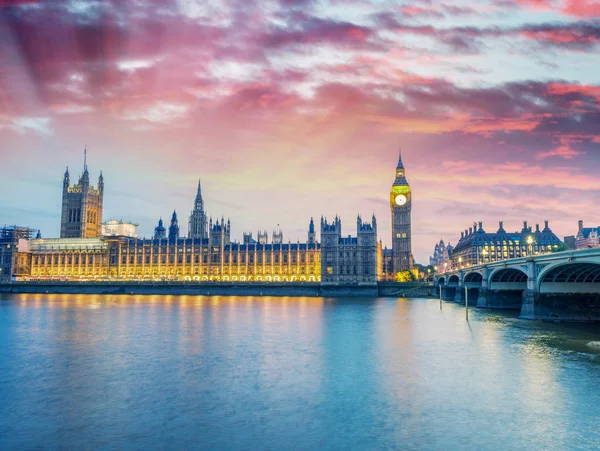 Magnifika Solnedgången Houses Parliament London — Stockfoto