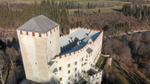 Vista Aérea Del Castillo Valle Lienz Temporada Invierno Austria —  Fotos de Stock