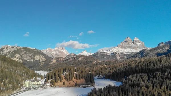 Montañas Lago Helado Misurina Vista Aérea Los Alpes Italianos —  Fotos de Stock