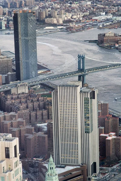 Manhattan Bridge Tramonto Splendida Vista Aerea New York Usa — Foto Stock