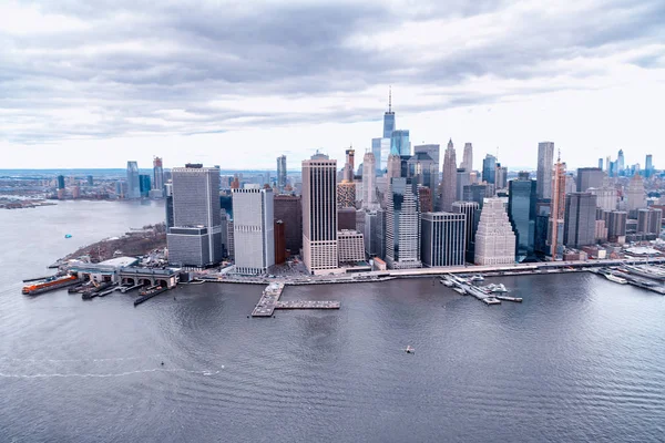Dolny Manhattan Jak Widać Helikoptera Pochmurny Dzień New York City — Zdjęcie stockowe