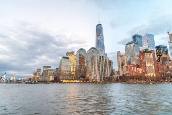 Tramonto Manhattan Skyline Una Nave Crociera New York City — Foto Stock