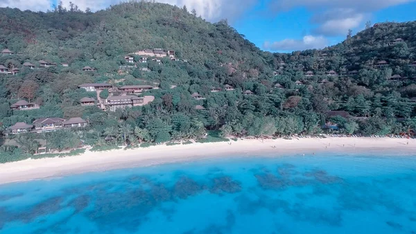 Vackra Stranden Seychellerna Flygfoto — Stockfoto