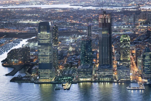 Vista Aérea Nocturna Jersey City Hudson River Desde Mirador Alto — Foto de Stock