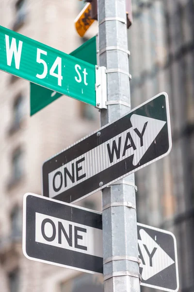 One way street signs in New York City.