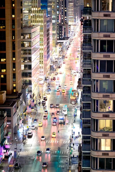 City Traffic Night Aerial View Main Avenue New York City — Stock Photo, Image