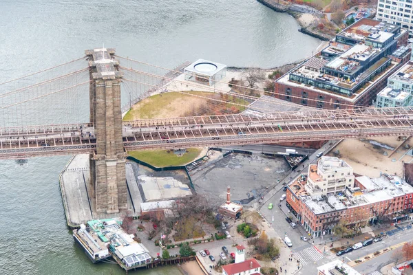Brooklyn Bridge Luftaufnahme Aus Dem Hubschrauber New York City — Stockfoto