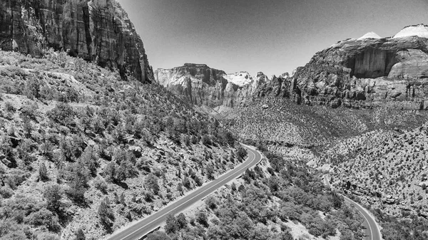 Kurvenreiche Straße Des Zion Nationalparks Utah Luftaufnahme — Stockfoto